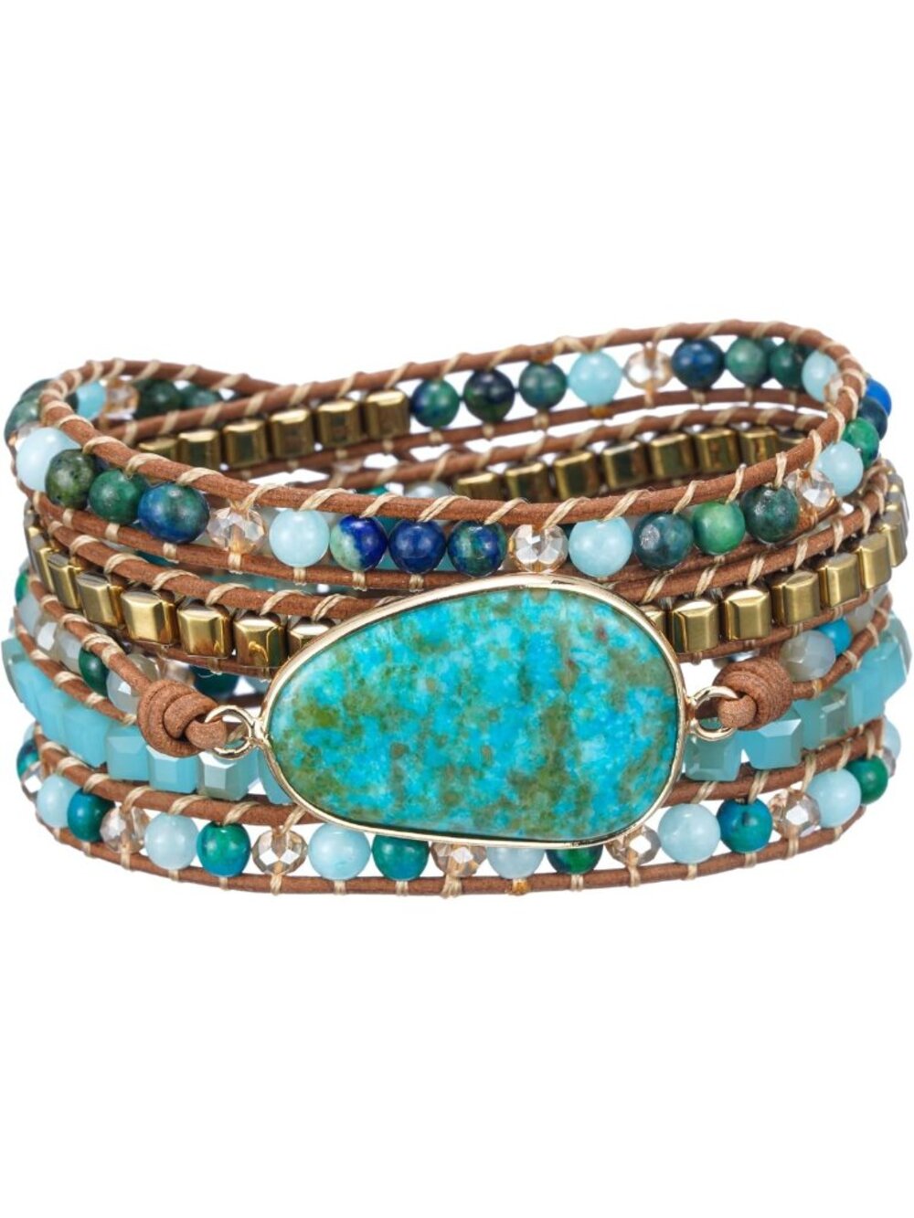 Boho Handmade Natural Stone Crystal Leather Bead Wrap Bracelets for Women